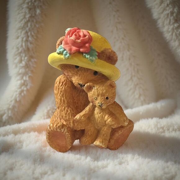 other Jewelry - 1980s Teddy Mama Baby Bear Brooch with Rose Hat